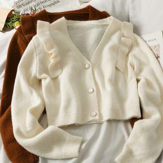 Ruffle-trim Crop Knit Cardigan