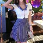 Short-sleeve Stripe Panel Mini A-line Dress