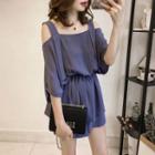 Set: Cold Shoulder Blouse + Wide-leg Shorts