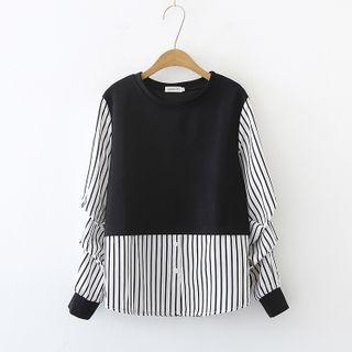Mock Two-piece Striped Blouse Black - One Size