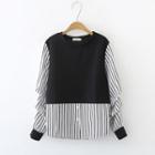 Mock Two-piece Striped Blouse Black - One Size