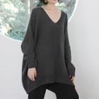V-neck Plain Sweater Type A - Gray - One Size