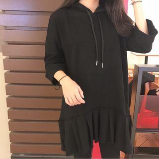 Plain 3/4 Sleeve Hoodie Dress