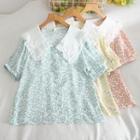 Short-sleeve Layered Collar Floral Print Blouse