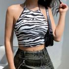 Halter-neck Zebra Print T-shirt