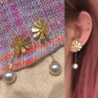 Alloy Flower Faux Pearl Dangle Earring 1 Pair - 0712a - Gold - One Size