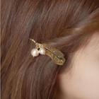 Feather Alloy Faux Pearl Hair Clip Gold - One Size