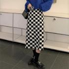 Check Knit Midi Pencil Skirt Black & White - One Size