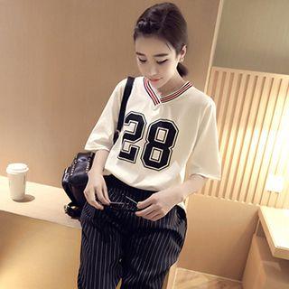 Elbow-sleeve Numbering T-shirt