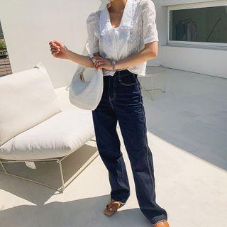 High-waist Stitched Wide-leg Jeans