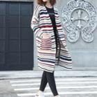 Striped Long Cardigan Red - One Size