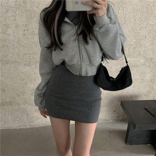 Zip-up Cropped Hoodie / Mini Sheath Dress