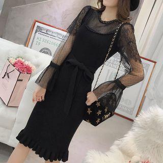 Lace Panel Mock Two-piece Knit Dress