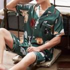 Loungewear Set : Short-sleeve Dog Print Shirt & Shorts