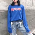 Letter Print Long-sleeve T-shirt Blue - One Size