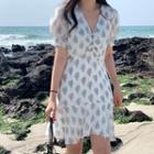 Short-sleeve Printed Chiffon V-neck A-line Mini Dress