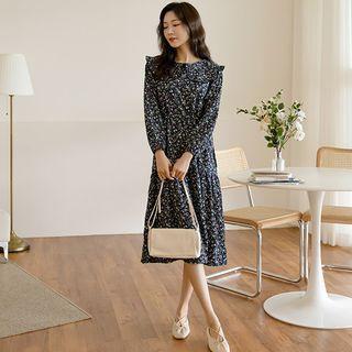 Frilled-collar Floral Long Tiered Dress
