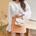 Wide-collar Bell-sleeve Lace Blouse Ivory - One Size
