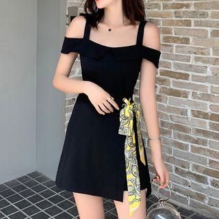 Set: Off-shoulder Mini A-line Dress + Shorts