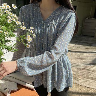 Plus Size Shirred Floral Blouse