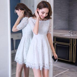 Short-sleeve A-line Lace Party Dress