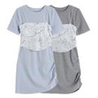 Set: Short-sleeve Drawstring Midi Dress + Print Camisole Top