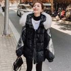 Furry Trim Hooded Sequined Padded Jacket
