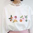 Lace-detail Lettering Floral Print Pullover