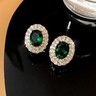 Rhinestone Stud Earring 1 Pair - Gold & Green - One Size