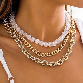 Set Of 3: Faux Crystal Choker / Alloy Choker (various Designs) Gold - One Size