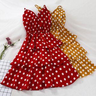 Spaghetti Strap Dotted Tiered A-line Midi Dress