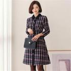 Button-trim Plaid Tweed Dress