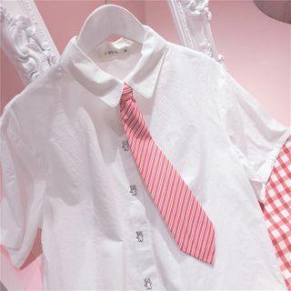 Bear Embroidered Short-sleeve Shirt With Tie White - One Size