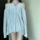 Striped Cold-shoulder Shirt White - One Size