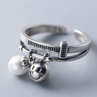 925 Sterling Silver Smiley Faux Pearl Open Ring S925 Silver - As Shown In Figure - One Size