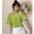 Elbow-sleeve Crossed Strap T-shirt