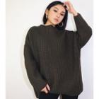 Oversized Knit Sweater Olive Green - One Size