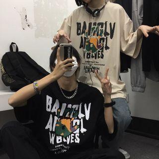 Couple Matching Elbow-sleeve Hand Print T-shirt