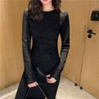 Long-sleeve Midi Sheath Dress Black - One Size