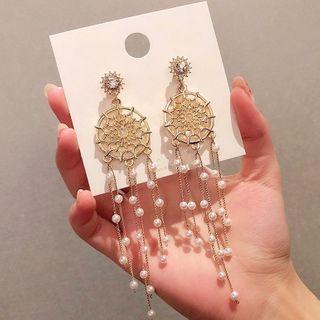 Faux Pearl Dream Catcher Fringed Earring 1 Pair - Gold - One Size