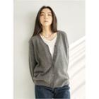 V-neck Wool Blend Fuzzy Cardigan