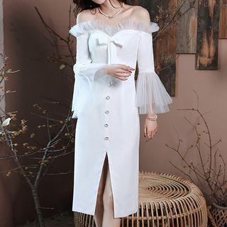 Long-sleeve Off Shoulder Evening Dress / Nipple Cover / Set