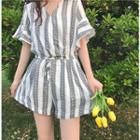 Printed V-neck Short-sleeve Playsuit