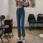 Mid Rise Lace-up Cropped Jeans