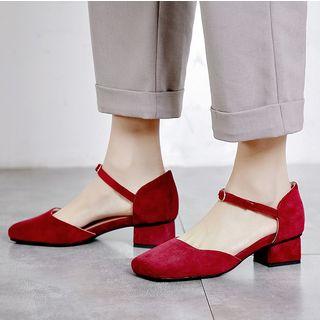 Faux Suede Square Toe Mid-heel Pumps