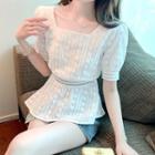 Puff-sleeve Square Neck Lace Top