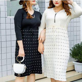3/4-sleeve Dotted Knit Dress