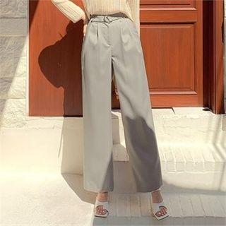 Belted Semi Wide Dress Pants