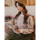 Letter Embroidery Stripe Sweatshirt Brown - One Size