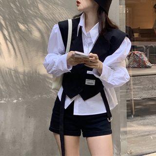 Plain Shirt / Cropped Button-up Vest